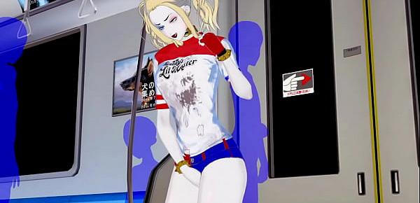  Harley Quinn rubs and fingers her pussy on the subway - DC Comics Hentai.